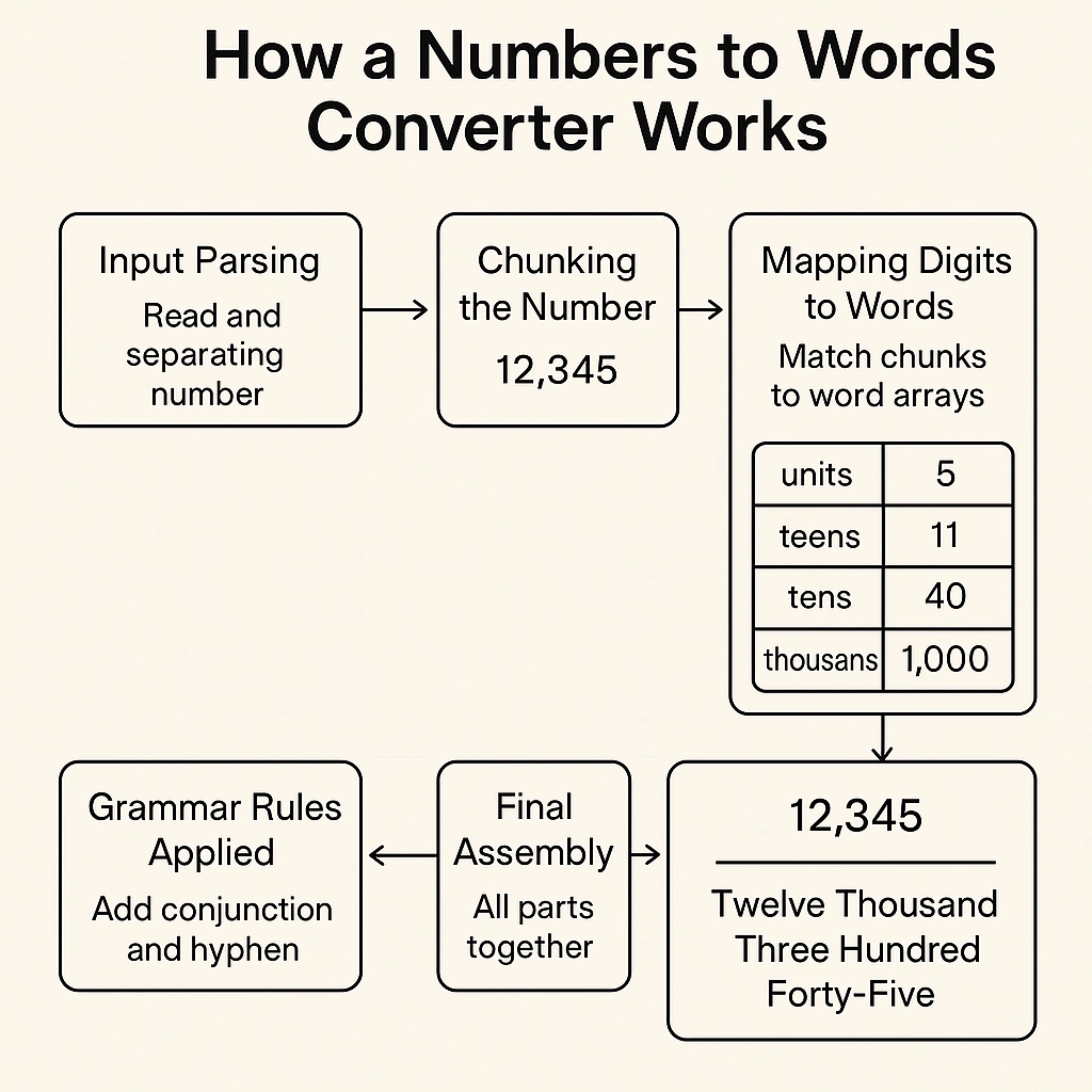 A diagram of a number Numbers to Words Converter