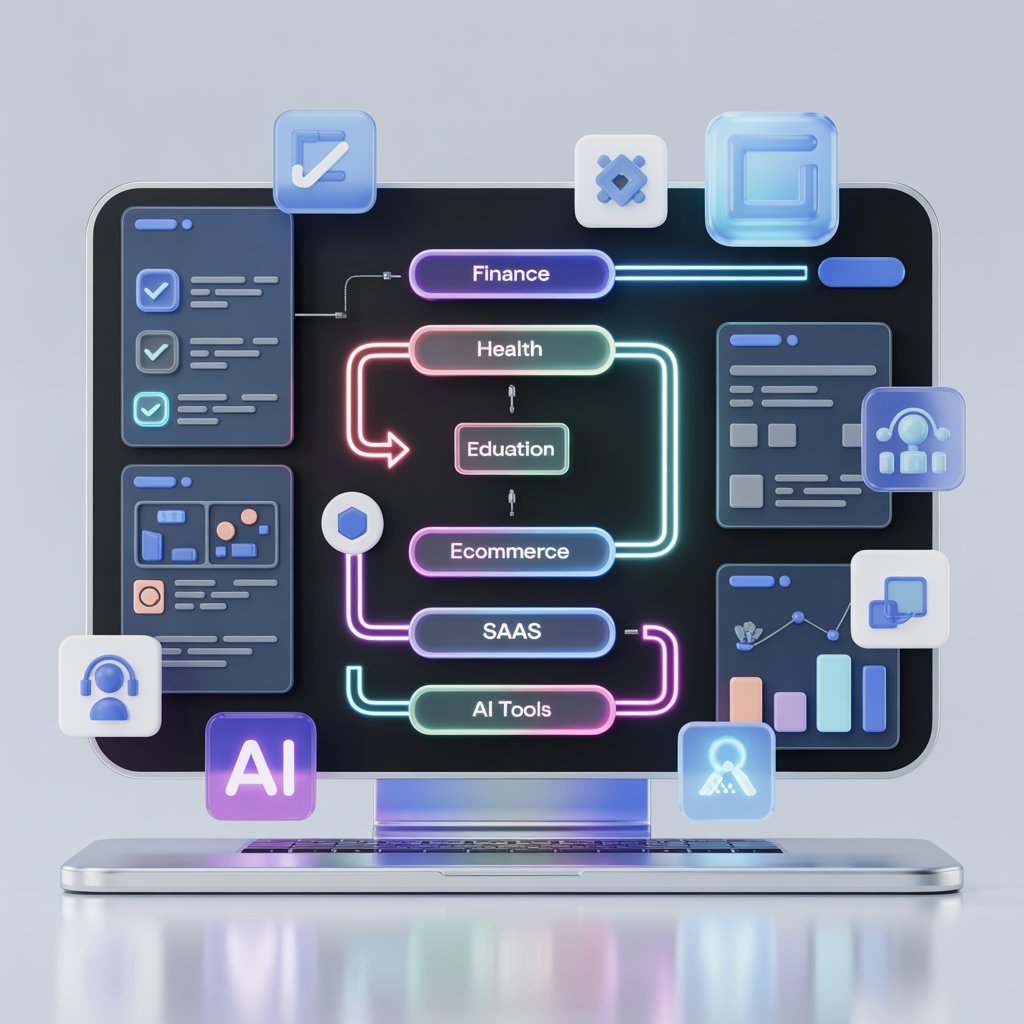 Screenshot of a smart PRD dashboard using AI-powered Templates with automated flowcharts for multiple industries.